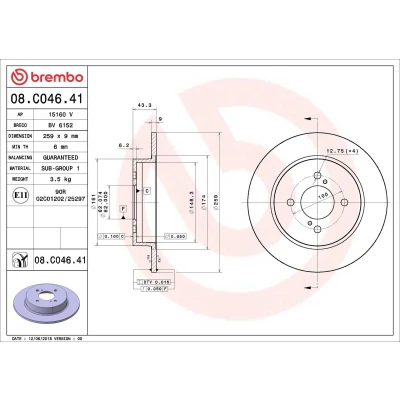 Imagen de BREMBO 08.C046.41 Disco de freno 259 9 4 macizo revestido SUZUKI: SWIFT