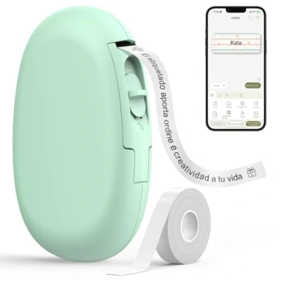 Imagen de SUPVAN Etiquetadora E10 con Etiqueta, Impresora Etiquetas Autoadhesivas, App Inteligente KATASTMBOL 40+ Fuentes, 150+ Plantillas &amp; 700+ Iconos, Imprima Personalizadas, Verde