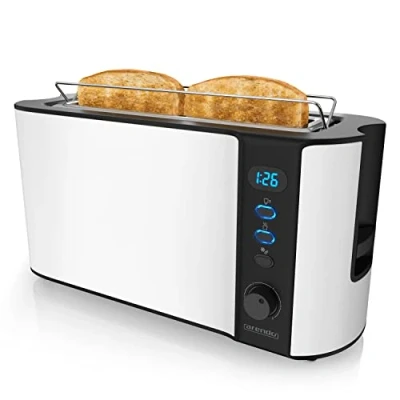 Imagen de arendo Tostadora 2 rebanadas con Ranura Larga 1000 W 6 Niveles Pantalla indicadora Descongelación y Calentamiento Soporte panecillos Bandeja de Migas Doble Pared Acero Inoxidable