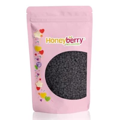 Imagen de HONEYBERRY INCLUSIONS gránulos de estrellas negras 200 g, decoración comestibles alta calidad para hornear, decoraciones cupcakes y pasteles, helados, postres glaseados