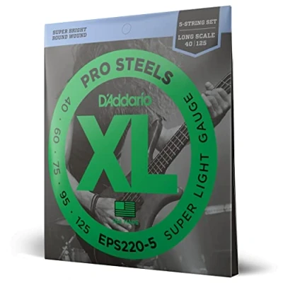 Imagen de D&#039;Addario EPS220 5 XL ProSteels Super Ligero (.040 .125) String Electric Bass Guitar Strings, Escala larga