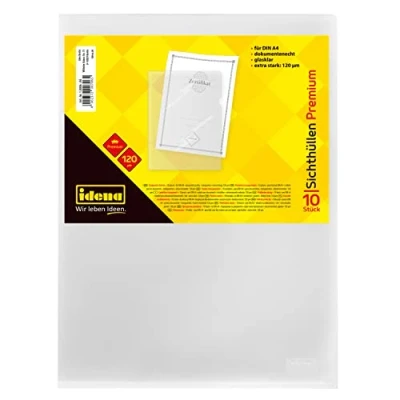 Imagen de Idena 10006 bolsillos transparentes DIN A4, transparentes, a prueba de documentos, espesor la película 0,12 mm, extra fuerte, 10