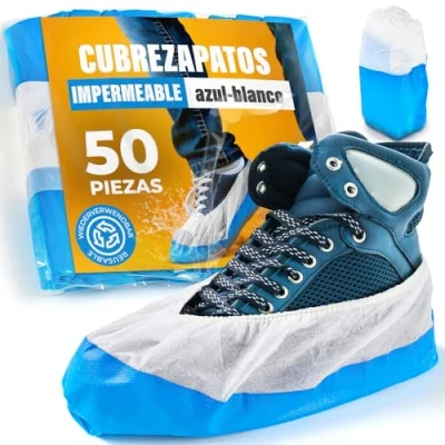 Imagen de 50 Cubiertas para zapato/Cubrezapatos con suela de 9 gramos, reforzada, antideslizante, extra resistente. Impermeable a líquidos, unitalla, buen ajuste, y sin frustraciones. Desechables.