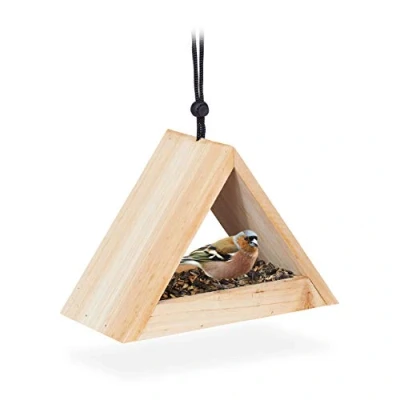 Imagen de Relaxdays Comedero de pájaros, para Colgar, Natural, Casita, jardín &amp; balcón, Madera, 16x23,5x12 cm, 1 Ud., Marrón