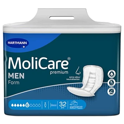Imagen de MoliCare Premium Form MEN 6 gotas para incontinencia media: alta seguridad, protección extra contra fugas y discreción hombres, 32 unidades