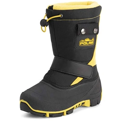Imagen de Polar Niños Invierno Térmica Calentar Piel Sintética Durable Suela De Goma Impermeable Al Aire Libre Botas Negro/Amarilla UK1/EU34 YC0696