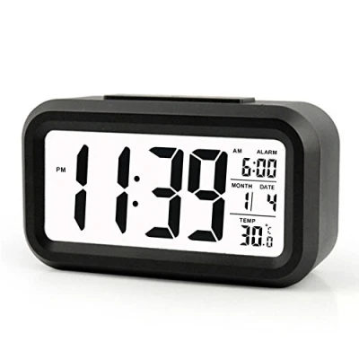 Imagen de Cisixin LED Alarma Reloj Digital repetición sommeiller Activado por la luz del Sensor retroiluminación Fecha visualización de Temperatura(Negro)