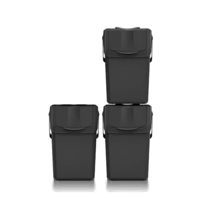 Imagen de Set de 3 cubos basura KEDEN SORTIBOX 100% plástico reciclado, negro, 75L