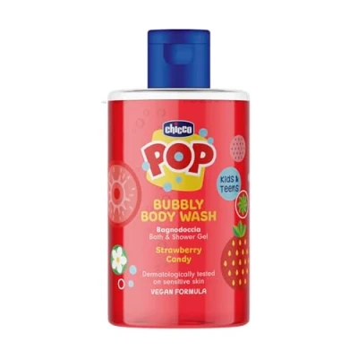 Imagen de Chicco POP Bubbly Gel de Ducha Strawberry Candy, Infantil, Baño burbujas Perfumado, Aroma Fresa, Jabón Suave, Fórmula Vegana, 300 ml
