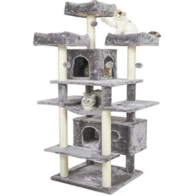 Imagen de MSmask Rascador grande XXL, 175 cm, estable, con 3 plataformas de observación, para gatos grandes, barras rascadoras sisal, gris claro