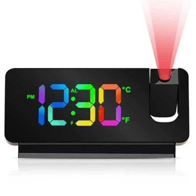 Imagen de Despertador Proyector Techo, Reloj Digital con Proyector, Inteligente para Dormitorio, Temperatura, Snooze, 12/24 H, Funcionamiento USB