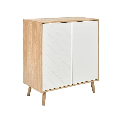 Imagen de Aparador blanco madera clara 76 x 40 cm MDF 2 puertas estantes dormitorio Bristow