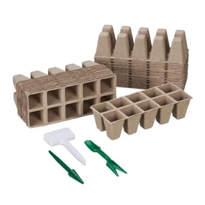 Imagen de Relaxdays Juego Set 240 Semilleros, Incluye Accesorios, Biodegradables, Macetas de Cultivo, 5 x 3,5 cm Aprox, Marrón, Papel, 20,5 8