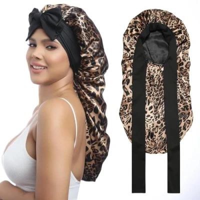 Imagen de Coubeau Gorro Largo de Seda Satinada para Dormir Mujer Pelo la Noche y Rizado
