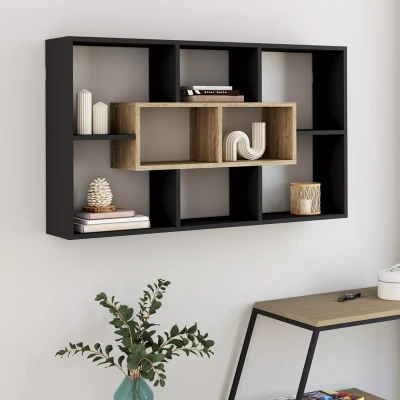 Imagen de Estantería de pared negra y efecto madera