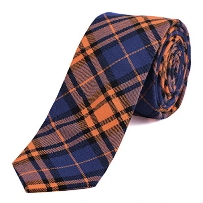 Imagen de DonDon Corbata de cuadros e rayas algodón para hombres 6 cm naranja azul oscuro