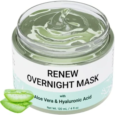 Imagen de Renew Overnight facial Mask con aloe vera y ácido hialurónico Mascarilla hidratante para la reparación nocturna de piel Formulado en San Francisco