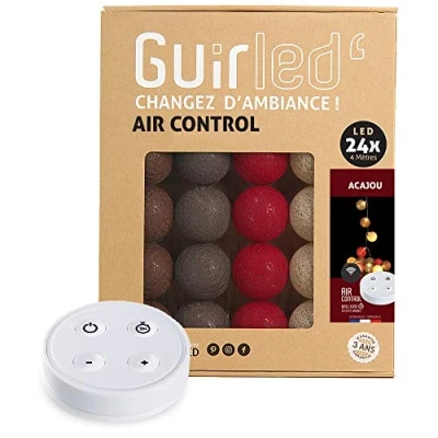 Imagen de GuirLED Guirnalda luminosa bolas de algodón LED USB Mando a distancia inalámbrico Luz nocturna bebé 2h Adaptador red doble 2A incluido 4 intensidades 24 2,4 m Caoba