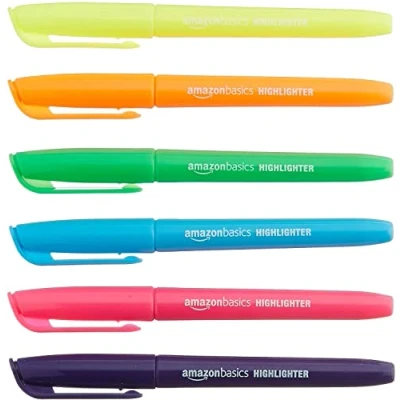 Imagen de Amazon Basics Subrayadores de vivos, Paquete 12, Surtido colores
