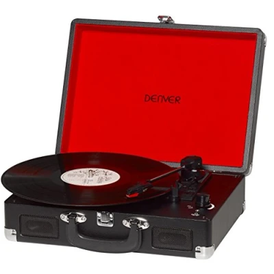 Imagen de Tocadiscos Denver VPL 120 BLACK, Reproducción a 3 Velocidades, Diseño Maleta, 2 Altavoces Estéreo, Función Grabación, Incluye Autostop.