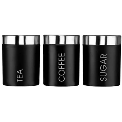 Imagen de Kabalo Negro Conjunto de 3 té Café y Azúcar Botes Cocina Recipientes Tarros Pots (10 cm x 12 cada uno) [Black Set of Tea Coffee &amp; Sugar Canisters Kitchen Storage Containers Jars (10cm 12cm each)]