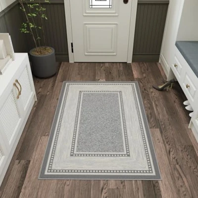 Imagen de Ottomanson Ottohome Collection Contemporary Bordered Design Rug, Polipropileno, Gris, 100cm x 150cm