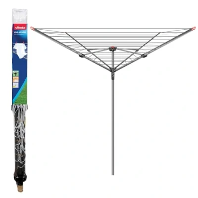 Imagen de Vileda Secadora rotatoria de 4 brazos, tendedero para ropa exterior con 45 m, color plateado