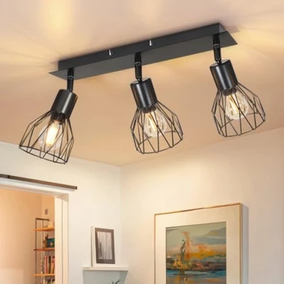 Imagen de Kimjo Lamparas de Techo Salon Orientable 3 Foco Negro Lampara Dormitorio E14 Plafones para LED Focos el Interior No Bombillas