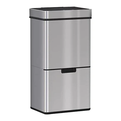 Imagen de HOMCOM Cubo de Basura Automática 72L Inteligente Acero Inoxidable con Sensor Infrarrojos y 2 Compartimientos para Cocina Dormitorio 42x30x81 cm gris