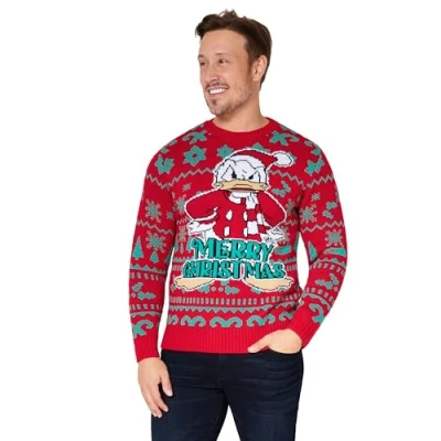 Imagen de Disney Jersey Navideño Hombre, Suéter de Navidad Regalos Hombre y Adolescentes (Rojo Donald, XXL)