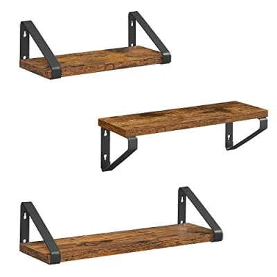 Imagen de VASAGLE Estantería de Pared, Estante Flotante, Lote 3, 2 Formas Montaje, Almacenamiento suspendido, para Sala Estar, Cocina, Oficina, Cuarto baño, marrón rústico y Negro