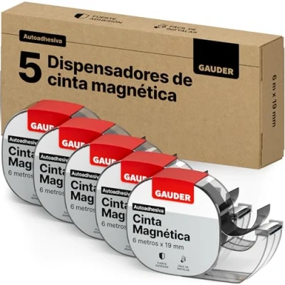 Imagen de GAUDER Cinta Magnética Autoadhesiva en Dispensador 5x Tiras Magnéticas Finas Autoadhesivas Banda (6 m)