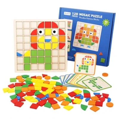 Imagen de Stronrive Rompecabezas de Mosaico Madera Juguetes educativos con Dibujo ensamblaje, Descubrimiento mosaicos 3D, Bloques