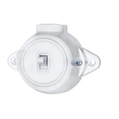Imagen de Carcasa de enchufe pared vintage, interruptor luz, redondo, retro, con interruptor, serie, blanco