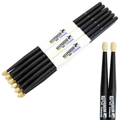 Imagen de keepdrum 5A Black Hickory Baquetas para batería (6 pares), color negro