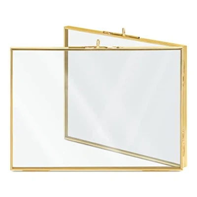 Imagen de Navaris Marco Doble para Fotos múltiples Portafotos de Mesa Plegable Metal Portarretratos con bisagras 2 a 4 imágenes En Oro