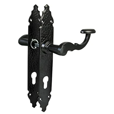 Imagen de Amig Juego De 2 Manillas Para Puertas Paso Mod.100PB47 280 x 45 3,5 mm Cuadradillo 8 Uso Con Cerraduras Embutir Tipo Forja Zamak Acabado en Negro