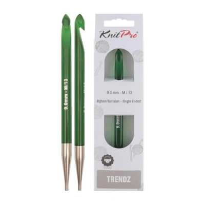 Imagen de KNITPRO Trendz: Aguja de Ganchillo: Afgano/tunecino: Punta única: 9 mm, Acrílico, Verde, 9,00 mm