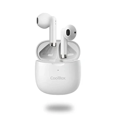 Imagen de CoolBox TWS 01 Auriculares Inalámbricos Bluetooth 5.1 + EDR, 10m de Alcance, 5H en Reproducción, 15H Autonomía con Estuche Carga, Carga Completa 1.5H, USB C. Color Blanco