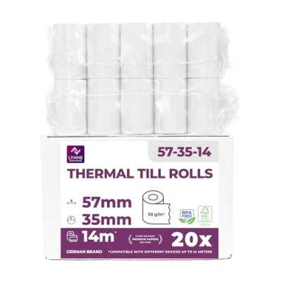 Imagen de Rollos papel térmico 57x35x12 mm para todos los TPV y las impresora térmica Rollo 57mm ideal máquinas de tarjetas Crédito (20 unidades)