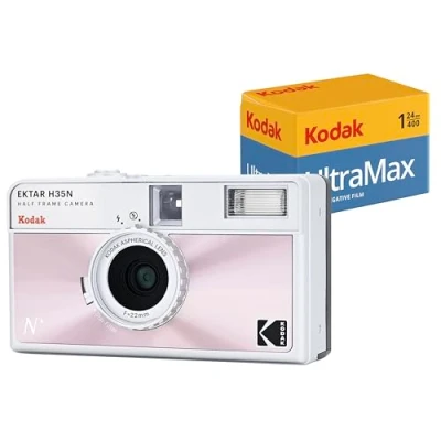 Imagen de Kodak EKTAR H35N Paquete de cámara Medio fotograma con película Ultramax 400/24EXP 35 mm (Rosa esmaltado)