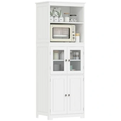 Imagen de HOMCOM Alacena de Cocina Aparador Comedor Armario con 4 Puertas 2 Estantes Abiertos y Estante Ajustable para Salón 60x30x162 cm Blanco