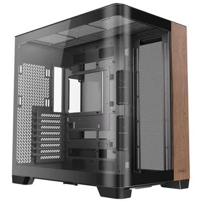 Imagen de Antec Madera curva C8, ventiladores no incluidos, panel frontal de madera, vidrio curvado único súper gran angular, diseño doble cámara, tipo C, soporte radiador 360 mm, compatible con RTX