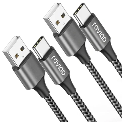 Imagen de RAVIAD Cable USB C Carga Rapida 2M 2Pack, [QC3.0 y 3,1A] A Cargador Tipo Nylon iPhone 16 con 16/16 Pro/15/15/Pro/iPad Pro/Air, Samsung Galaxy S24, Huawei, Xiaomi