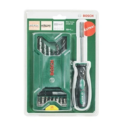 Imagen de Bosch Home and Garden Set mixto de 15 + 1 unidades Mini X Line destornillador manual, para madera y piedra, accesorios taladro atornillador/destornillador