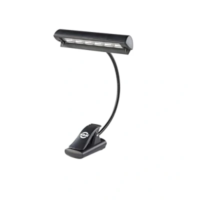 Imagen de K&amp;M 12248 Lámpara para atril Concert Light negro pantalla de 15 cm con clip, cuello cisne, 6 LED, bolsa transporte incluida