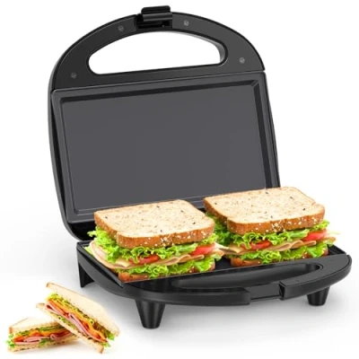 Imagen de Snailar Sandwichera Eléctrica, 750W Sanduchera con Placas Planas Antiadherentes y Mango Cool Touch, Multifuncional, Negro