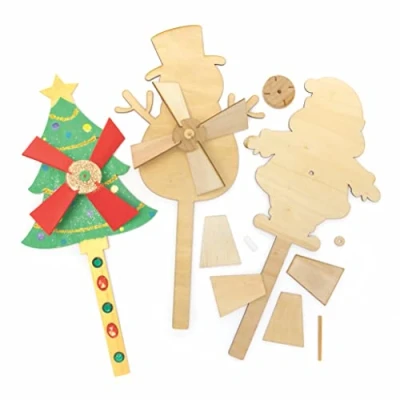 Imagen de Baker Ross FC209 Kits de Molino Viento Madera Navidad Paquete 4, Molinos para Jardín, Haz tu propio Molinillo