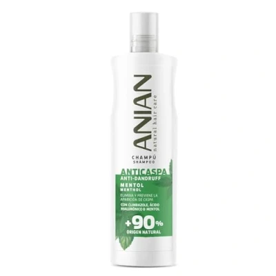 Imagen de ANIAN Champú Anticaspa Mentol, 400 ml, Elimina y Previene la Aparición de Caspa, Mayor Brillo e Hidratación, para Cabello con Tendencia a Descamación Caspa