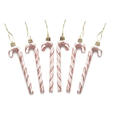 Imagen de Paquete de 6 13 cm con purpurina bastón caramelo árbol Navidad colgante decoración bola adorno (oro rosa)